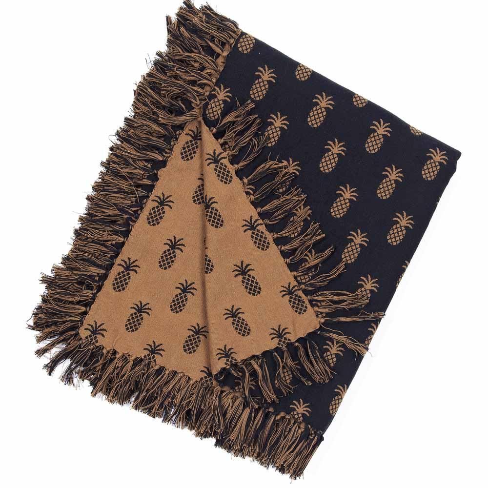 Black - Mocha Pineapple Jacquard Afghan - Interiors by Elizabeth