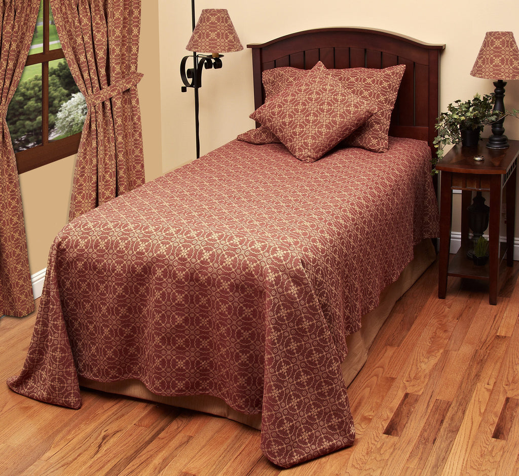 Barn Red-Tan Marshfield Jacquard Bed Cover Queen - Interiors by Elizabeth