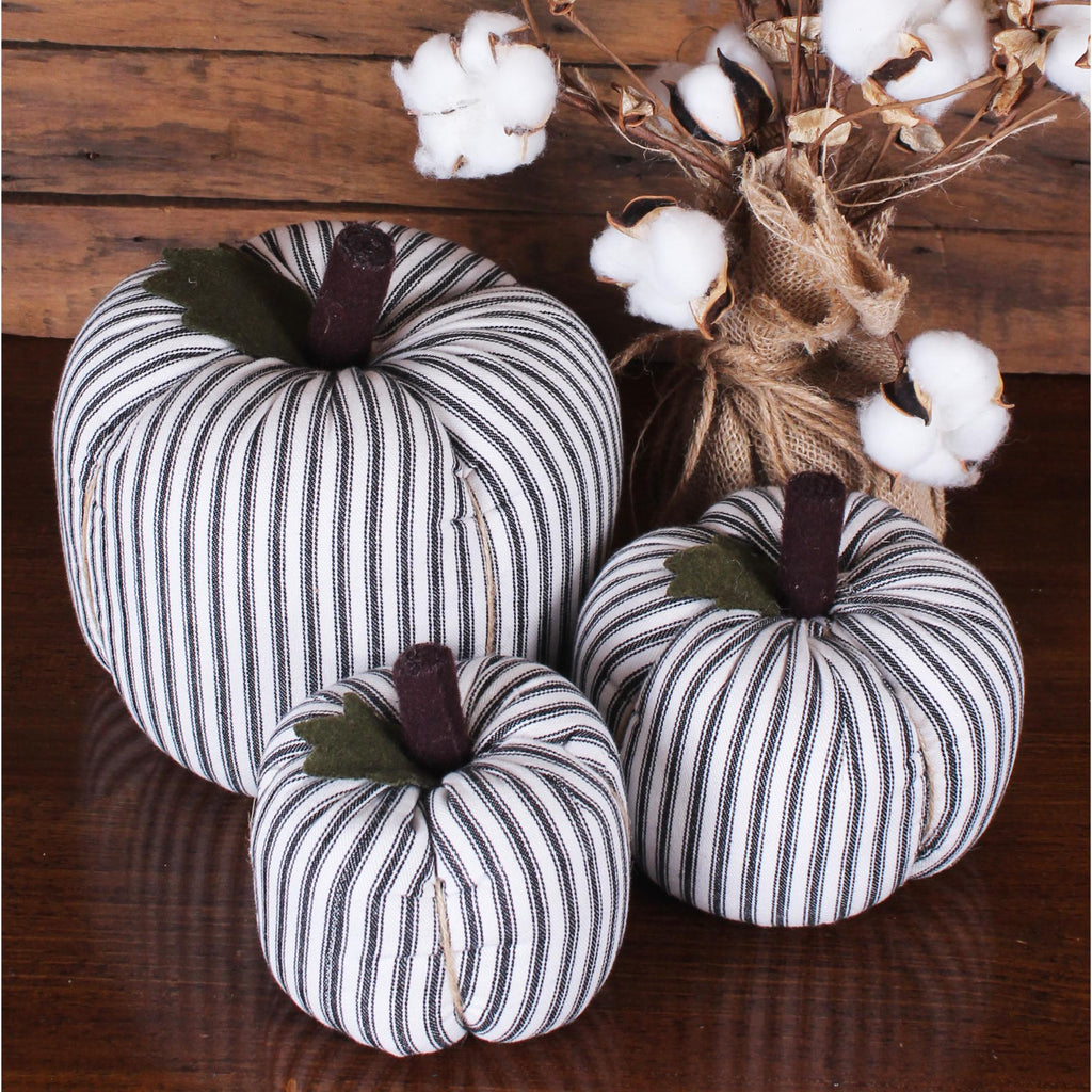 F White Black Ticking Pumpkin  4 Inx3 In - Interiors by Elizabeth