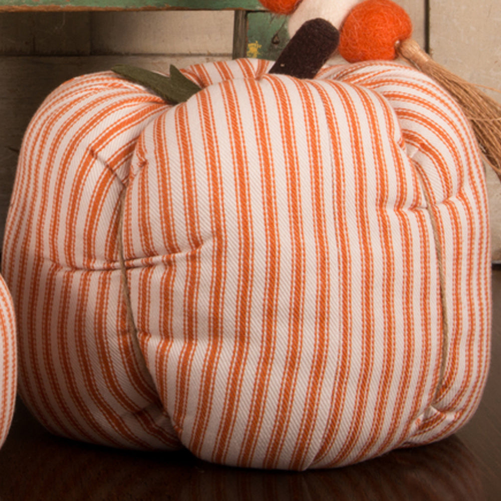 Cream Orange Ticking Pumpkin 4X3 Ornament ONRE0318