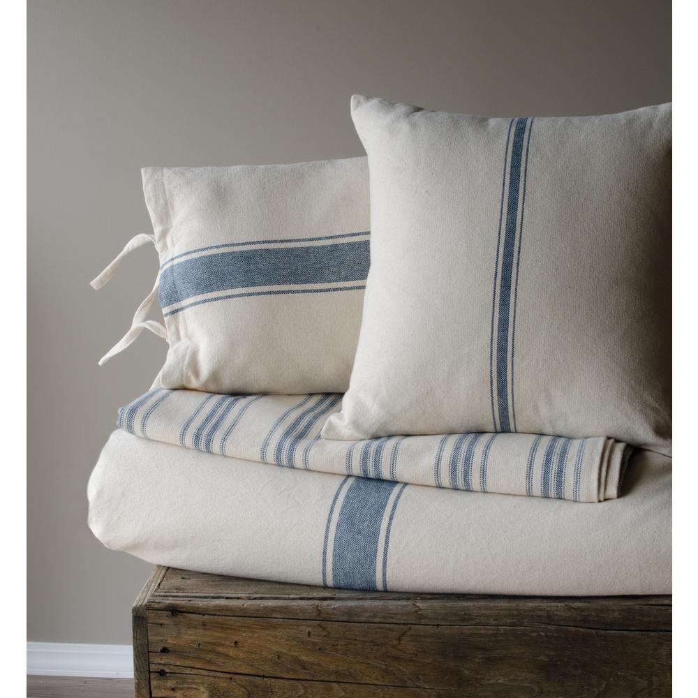 Colonial Blue-Cream Grain Sack Stripe Pillow Cover - Interiors by Elizabeth