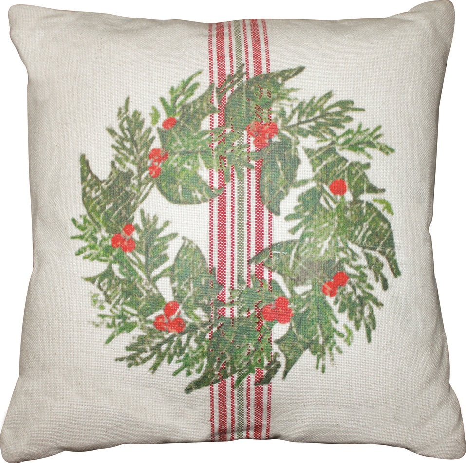 Holiday Grain Sack Cream, Red, Grn Pillow  - Interiors by Elizabeth