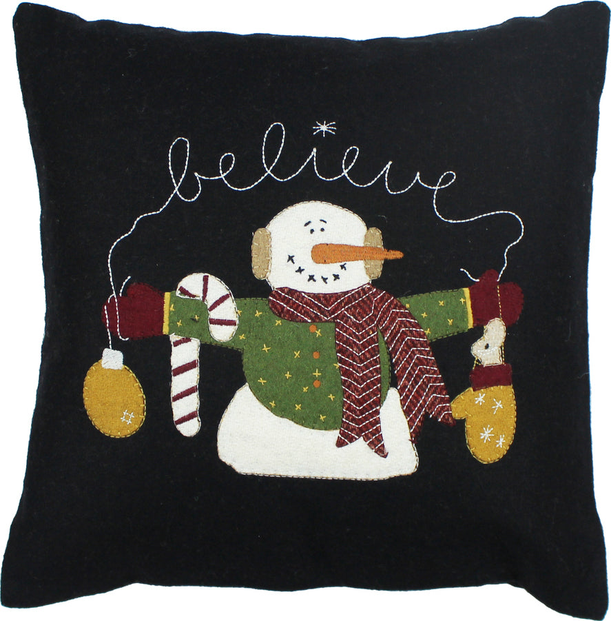 Snowman Believe Black Pillow  - Interiors by Elizabeth