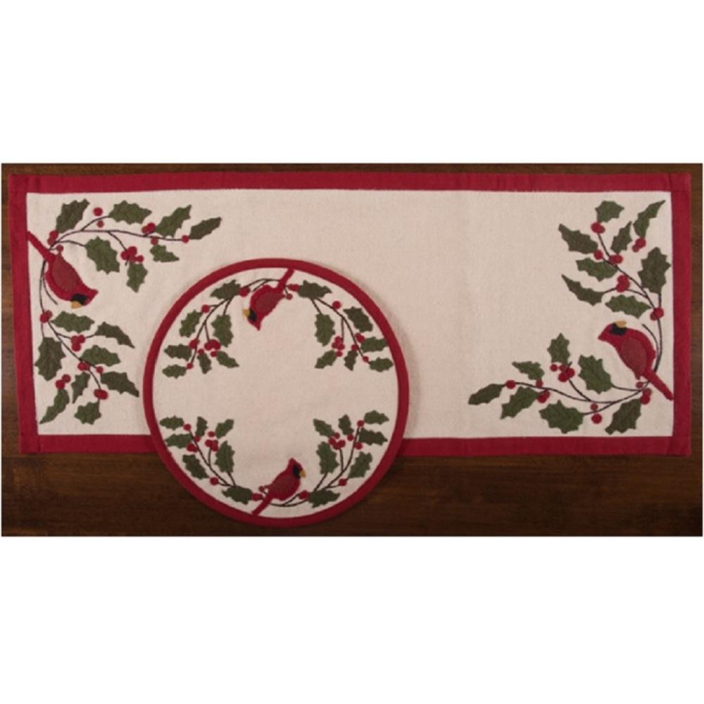 Cardinal Holly Felt Table Runner-  Interiors by Elizabeth