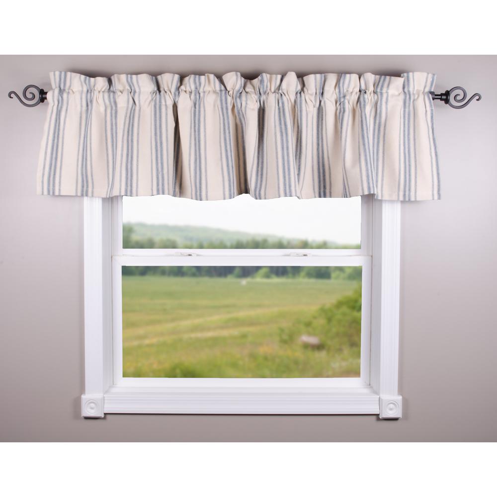 Colonial Blue-Cream Grain Sack Stripe Valance - Lined - Interiors by Elizabeth