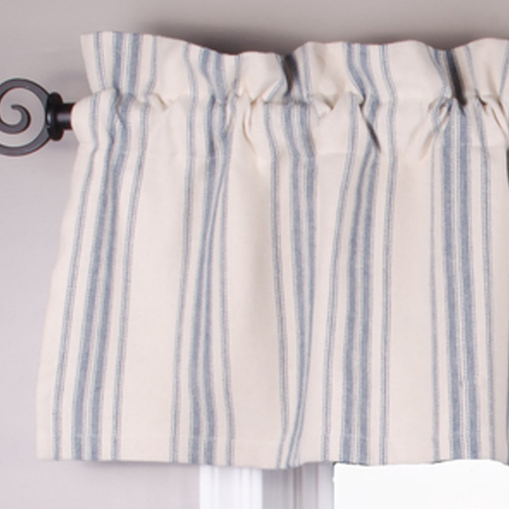 Colonial Blue Cream Grain Sack Stripe Valance Lined VL165014